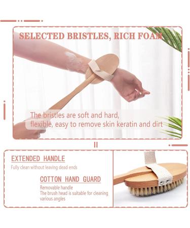 Natural Bristle Bathing Brush with Long Handle - Removable Back Brush & Dual Brush Heads for Effective Shower Scrubbing - Buy Online on SooperMarket.com