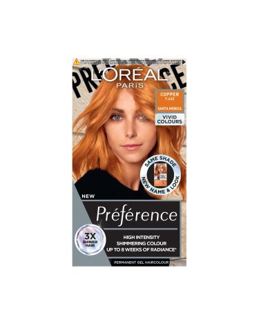 L'Or al Paris Permanent Hair Colour Long-Lasting Shine and Intense Colour For up to 8 Weeks Preference Vivids (Colorista) Copper 7.43 x1 pack 7.43 COPPER ENG