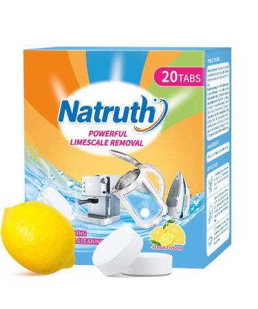NATRUTH 20 Packs Powerful Limescale Removal Efficient Water Bottle Cleaning Tablets Odor-Free KETTLE & Coffee Cup Cleaner Tablets Descaler for Coffee Machine Natural Stainless Steel Cup Cleaners