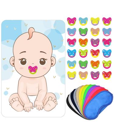 Outus Pin The Pacifiers on The Baby Game  Baby Pacifier Game Poster Come Extra with Pacifiers and Eye Masks for Baby Shower Party Kids Birthday Party Supplies