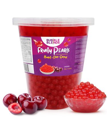 Bubble Blends Cherry Popping Boba (1kg) - Boba Balls with Real Fruit Juice - 100% Fat-Free (Serves 10) - Boba Pearls for Bubble Tea Drink Sinkers or Dessert Toppings 1kg (Pack of 1)