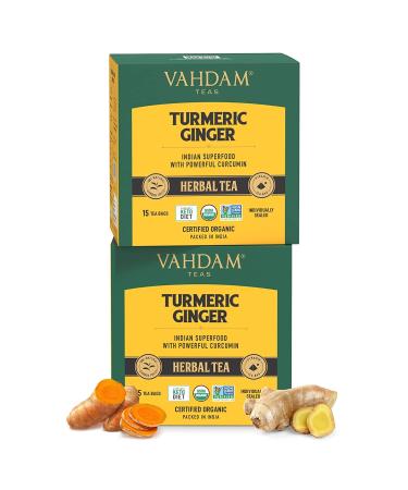 Vahdam Teas Herbal Tea Turmeric Ginger Caffeine Free 15 Infusion Bags 1.06 oz (30 g)