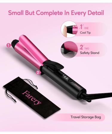Dual Voltage Travel Ceramic Curling Iron - 1 Inch Mini Size Adjustable Temperature Keratin & Argan Oil - Perfect for Short Hair Includes Storage Bag Hot Pink - Buy Online on SooperMarket.com