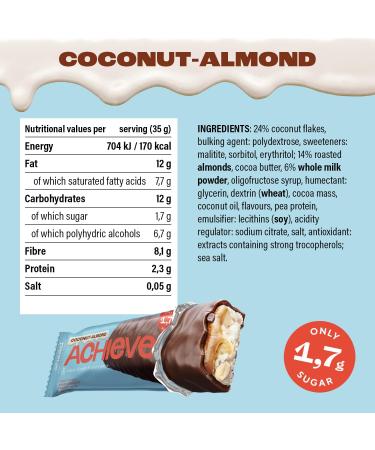 Ahead ACHIEVE Keto Chocolate Bars 18x35g Coconut Almond | Low Carb, Sugar Free, 100% Natural with MCT-Fats | Keto & Healthy Snacks 18 Count - Buy Online on SooperMarket.com