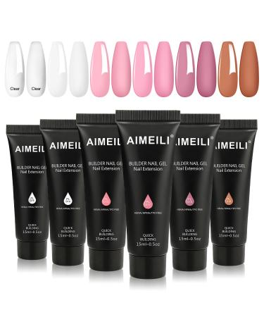 AIMEILI Builder Nail Gel Kit 6 Colours 15ml Clear Nude Pink Nail Extension Gel Polish Acrylic Gel Builder Nail Gel Kit UV LED Nail Enhancement Gel Nail Kit9 009