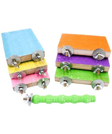 6 Pcs Bird Perch Stand Toy, Wood Parrot Stand Platform Colorful Sand Paw Grinding Stick Cage Accessories Exercise Toys for Cockatiel Conure Budgies Parakeet Lovebird Hamster Gerbil Rat Mouse 7 Pcs