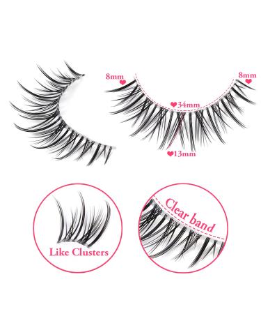 Outopen Manga Lashes 10 Pairs Pack - Japanese Anime & Korean Asian Style | Natural Look, Wispy Spiky, Short Fake Eyelashes with Clear Band - C-Clear Band Y6 | 8-13mm - Buy Online on SooperMarket.com