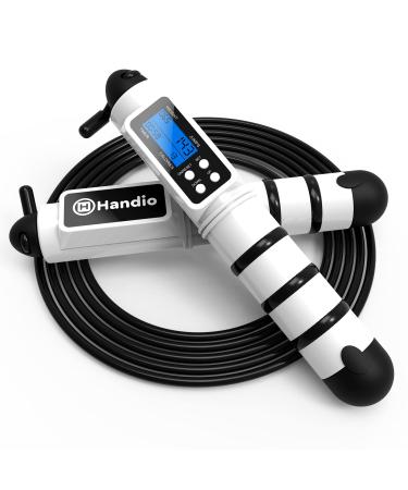 Jump Rope, H Handio Jump Rope with Counter, Workout Jumping Rope with Steel Ball Bearings, Adjustable Length Speed Skipping Rope for Men Women Kids Home Gym, Crossfit, Fitness Exercise White