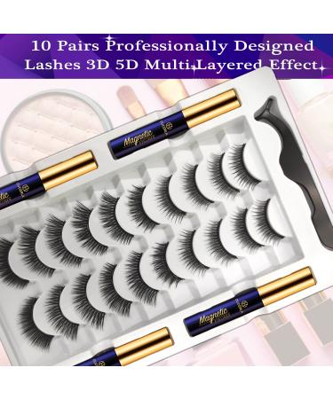 DUOERLA Magnetic Eyelashes with Eyeliner Kit - 10 Pairs Reusable 3D 5D False Eyelashes - Easy to Use Magnetic Lashes Set for Natural Look - Buy Online on SooperMarket.com