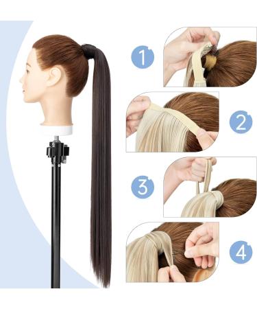 Sleek 28 Inch Dark Brown Clip in Ponytail Hair Extension for Women - Heat-Resistant Fiber Wrap Around Hairpiece - Buy Online on SooperMarket.com