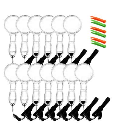 15 Pieces Handheld Magnifying Glasses 3X and 6X Plastic Magnifying Glasses with 15 Lanyard for Kids Outdoor Exploration or Scientific Observation Senior Reading Magnifiers
