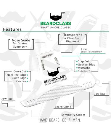 Beardclass Beard Shaping Tool - 8 in 1 Multi-liner Template Comb Kit - Clear Transparent Design for Precise Beard Shaping - Compatible with All Beard Razors and Trimmers - Buy Online on SooperMarket.com