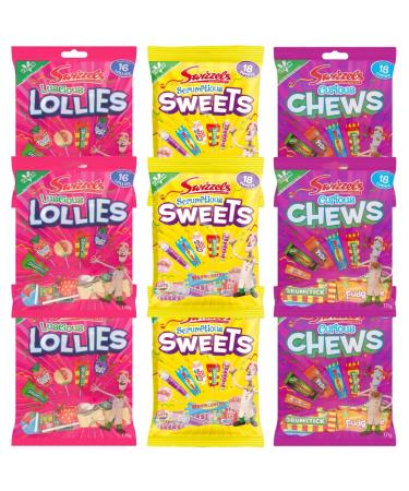 Sweet Bundle With Swizzels Scrumptious Sweets 173g x3 Swizzels Luscious Lollies 176g x3 and Swizzels Curious Chews 171g x3 (9 Pack)