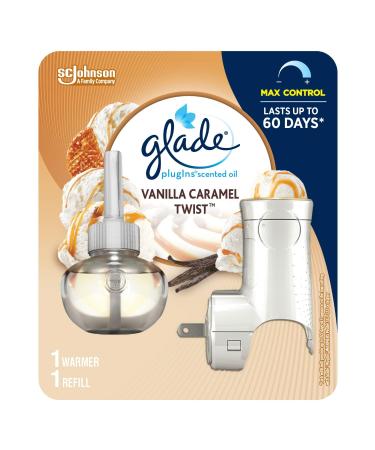 Glade PlugIns Air Freshener Starter Kit Scented and Essential Oils for Home and Bathroom Vanilla Caramel Twist 1 Warmer 1 Refill