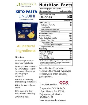 Linguini Pasta Keto - 80g | 2 Servings - 0 Net Carbs | Gluten Free Italian Type - Safe for Diabetics - Buy Online on SooperMarket.com