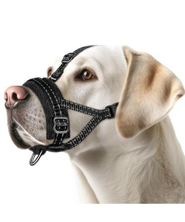Eyin muzzle for large dogs adjustable reflective nylon muzzle for dogs with a connecting belt dogs can pant and drink prevent biting barking and chewing (black l) l black