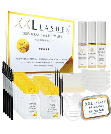 XXL Lashes Super Lash and Brow Lift Set 6.0 eyelash lifting and permanent wave eyebrow lamination with 20 air-protected sows for longer durability short exposure time including instructions 56-piece.