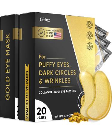 Under Eye Patches (40 Pairs) - Eye Mask Gold - Under Eye Mask Amino Acid & Collagen Skin Care, Eye Patches for Puffy Eyes, Eye Masks for Dark Circles and Puffiness, Under Eye Masks for Self Care 20 Pair (Pack of 2)