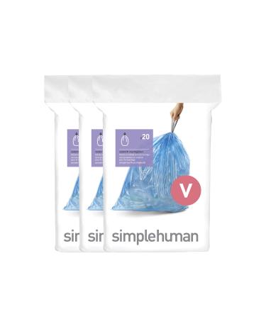 simplehuman Code V Custom Fit Drawstring Trash Bags in Dispenser Packs, 60 Count, 16-18 Liter / 4.2-4.8 Gallon, Blue Blue Blue 60 Liners