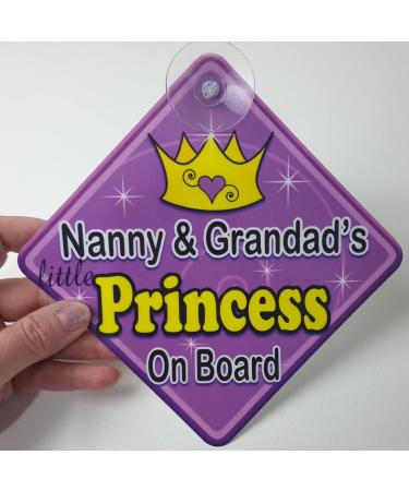 Swirl Nanny & Grandad's Little Princess ON Board (Like Baby on Board Sign) Non Personalised Novelty Baby on Board car Window Sign.