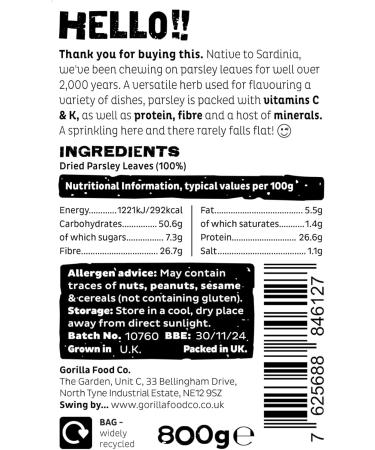Gorilla Food Co. Parsley Dried - 800g - Buy Online on SooperMarket.com