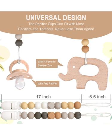 Kowlone Pacifier Chain for Girls | Silicone Dummy Clips - 2-Pack (Beige & Gray) | Perfect Baby Shower Gift - Buy Online on SooperMarket.com
