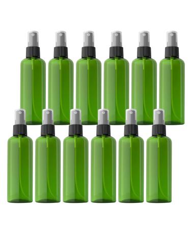 TIANZD 12 Pieces Empty 100 ml Green PET Plastic Fine Mist Pump Spray Bottles with Black Top Portable Sprayer for Perfume Water Cosmetic Travel Containers Refillable 2x Funnel