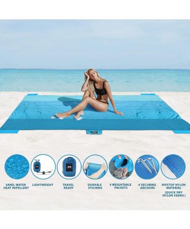 WELLAX Beach Blanket 9x10 Ft - Waterproof, Sandproof, Lightweight Mat for 8 Persons - Quick Drying, Durable, 8 Pockets, 4 Stakes - Great for Picnic, Camping, Travel - Blue - Buy Online on SooperMarket.com