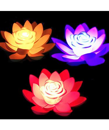 FGX 3 LED lotus light color-changing lotus candle LED Lotus Lantern Colorful Seerose battery-operated waterproof mixed colors for garden aquarium swimming pool festival party decoration