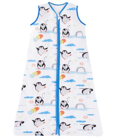 Chilsuessy Baby Sleeping Bag 2.5 tog Toddler sleeping bag 100% Cotton Nursery Bedding Kids Wearable Blanket Sleeping Sack for Infant Boys Girls suitable All Year Round Penguin family 130cm/4-6 Years