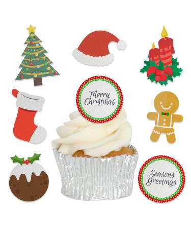 Edible Wafer Christmas Assortment Pre-Cut Cupcake Toppers - 24pc