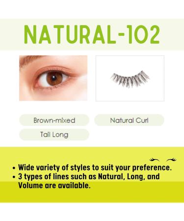 DUP False Eyelashes Natural Series - Japanese Lightweight & Comfortable 2 Pairs of Reusable Strip Lashes for Long-Lasting Wear - Natural 102 Brown Mix - Buy Online on SooperMarket.com