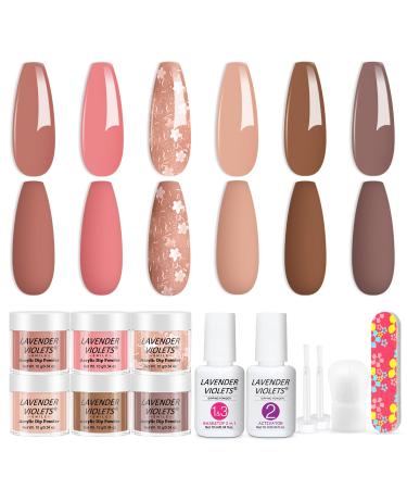 Lavender Violets 12 Pcs Dip Powder Nail Kit Starter 6 Colours Nude Pink Neutral Skin Dipping Powder System Liquid Set with Base & Top Coat Activator for French Nail Art Manicure Salon Home DIY M204