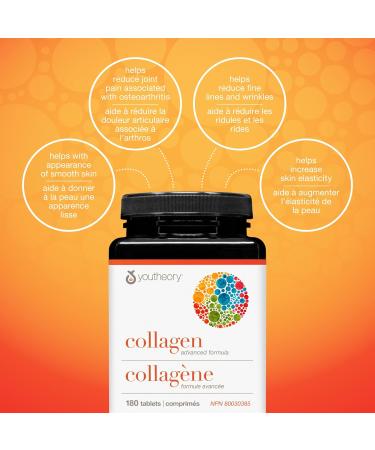 Youtheory Collagen Advanced Formula with Vitamin C Hydrolyzed Formula for Optimal Absorption Skin Hair Nails and Joint Support 180 Count - Buy Online on SooperMarket.com