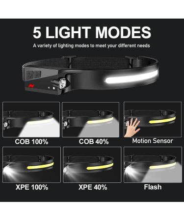 Rechargeable Headlamp 2 Pack for Adults | 230 Bright Beam & Spotlight | Motion Sensor, 6 Modes | Lightweight Head Lamps Flashlight for Repairing, Camping, Running, Cycling | Black - 2 - Buy Online on SooperMarket.com