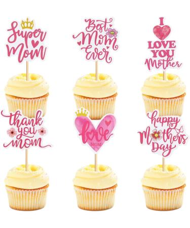 30 pcs Mother's Day Cupcake Topper Happy Mother's Day Pink Party Cake Decorations Cupcake Toppers Picks for Mother's Birthday Party 30pcs (super mom 30pcs) - Buy Online on SooperMarket.com