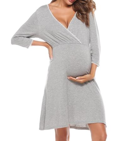 Sykooria Women's Cotton Nursing Nightdress with 3/4 Sleeves - Grey XL - Buy Online on SooperMarket.com
