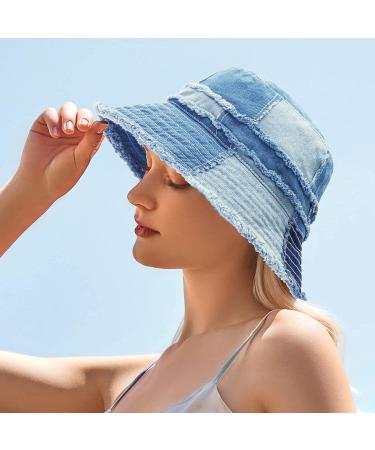 GuanGu Washed Denim Bucket Hat for Women & Men | Packable Summer Sun Hat for Travel | Blue Denim | Small-Medium - Buy Online on SooperMarket.com