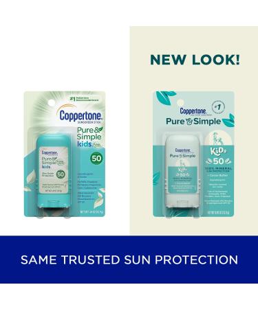 Coppertone Pure and Simple Kids Sunscreen Stick SPF 50 - Zinc Oxide Mineral, Tear-Free, Water-Resistant, Broad Spectrum SPF 50, 0.49 Oz Stick - Buy Online on SooperMarket.com