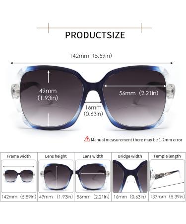 Shop JM Bifocal Reading Sunglasses for Women - Oversized UV Protection Sun Readers with Clear Blue Lenses (2.5x) - Buy Online on SooperMarket.com