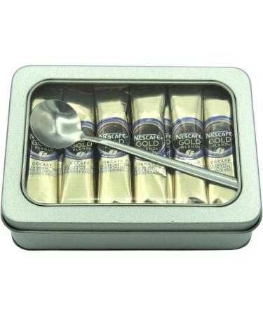 Nescafe Gold Blend Decaf Coffee Sachets Individually Wrapped 30 x 1.8g Bundle with Refillable Silver Window Lid Tin and Latte Spoon Set - For Home Desk or Travel - Buy Online on SooperMarket.com