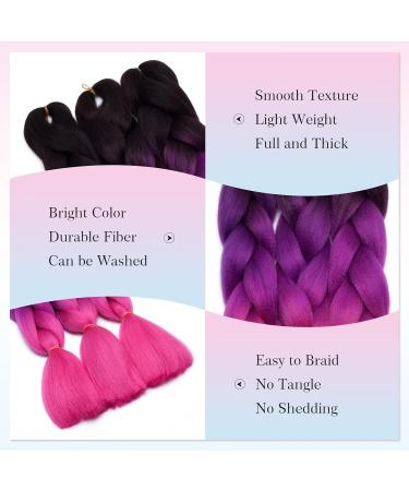 Buy Tess Braids Extensions 60cm - 5 Pack Jumbo Kanekalon Ombre Hair Braids (Black/Purple/Pink) | High-Quality 100g Box Braids for Stunning Styles - Buy Online on SooperMarket.com