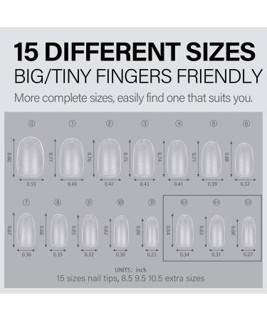 AILLSA Semi-Oval Nail Tips - 240 Pcs, Matte Soft Gel Pre-shaped Full Cover Acrylic Clear Fake Nails for Soak Off Extension - Short Oval 15 Sizes - Buy Online on SooperMarket.com