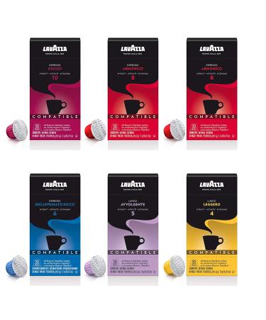 Lavazza Espresso Capsules Compatible with Nespresso Original Machines Variety Pack (Pack of 60) ,Value Pack, Blended and roasted in Italy, 6 Packs of 10 single serve Nespresso pods Variety Pack 60