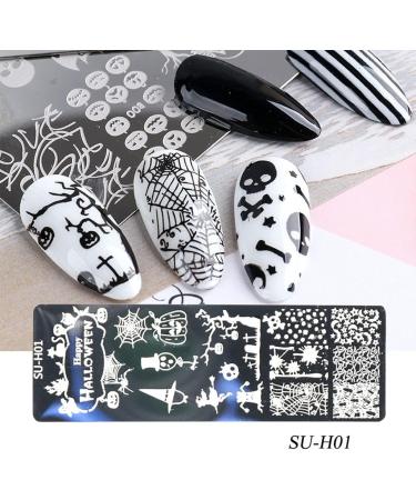healthGUO Nail Art Stamping Plate Stamper Sponge Pen Halloween Pumpkin Bats Image Nail Polish Template Stamp Stencil Tools Kit 2 - Buy Online on SooperMarket.com