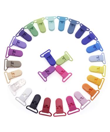 Sutoyuen 24pcs/Pack 1 25mm Plastic Pacifier Clips/Suspender Clips Dummy Pacifier Holder for Teether/Binky/Paci/Bib/Toy Holder Clip Mix 24 Colors