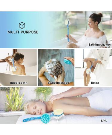 Shower Body Brush with Bristles, Loofah Back Scrubber, Long Handle, Cellulite Massager - Blue - Buy Online on SooperMarket.com