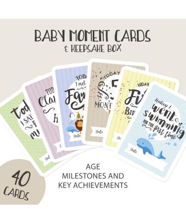 Baby Moment Cards & Keepsake Box - 40 Unisex Milestone Photo Cards & Pregnancy Markers - Boy Girl Baby Shower Set - Buy Online on SooperMarket.com