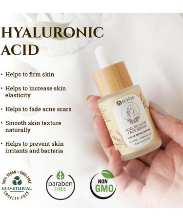 Ecodrop Azelaic Acid & Hyaluronic Acid Serum - 30ml | Daily Gentle Anti-Ageing Skincare for Face Reduces Acne Redness Dark Spot Blemishes & Brightens All Skin Types | Vegan & Cruelty-Free - Buy Online on SooperMarket.com