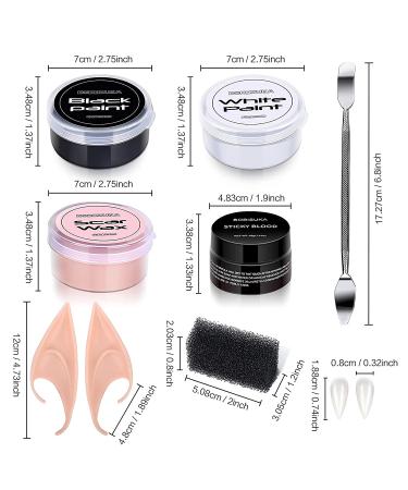 BOBISUKA Halloween Makeup Kit Black White Face Body Paint + Scar Wax + Fake Blood + Elf Ears + Vampire Teeth - Cosplay Face Paint Set - Buy Online on SooperMarket.com
